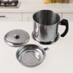 Stainless Steel Oil Strainer Pot with Lid and Filter Mesh (1 Set) - Fabric Detail by Nari Haat, Indian ethnic wear, w...