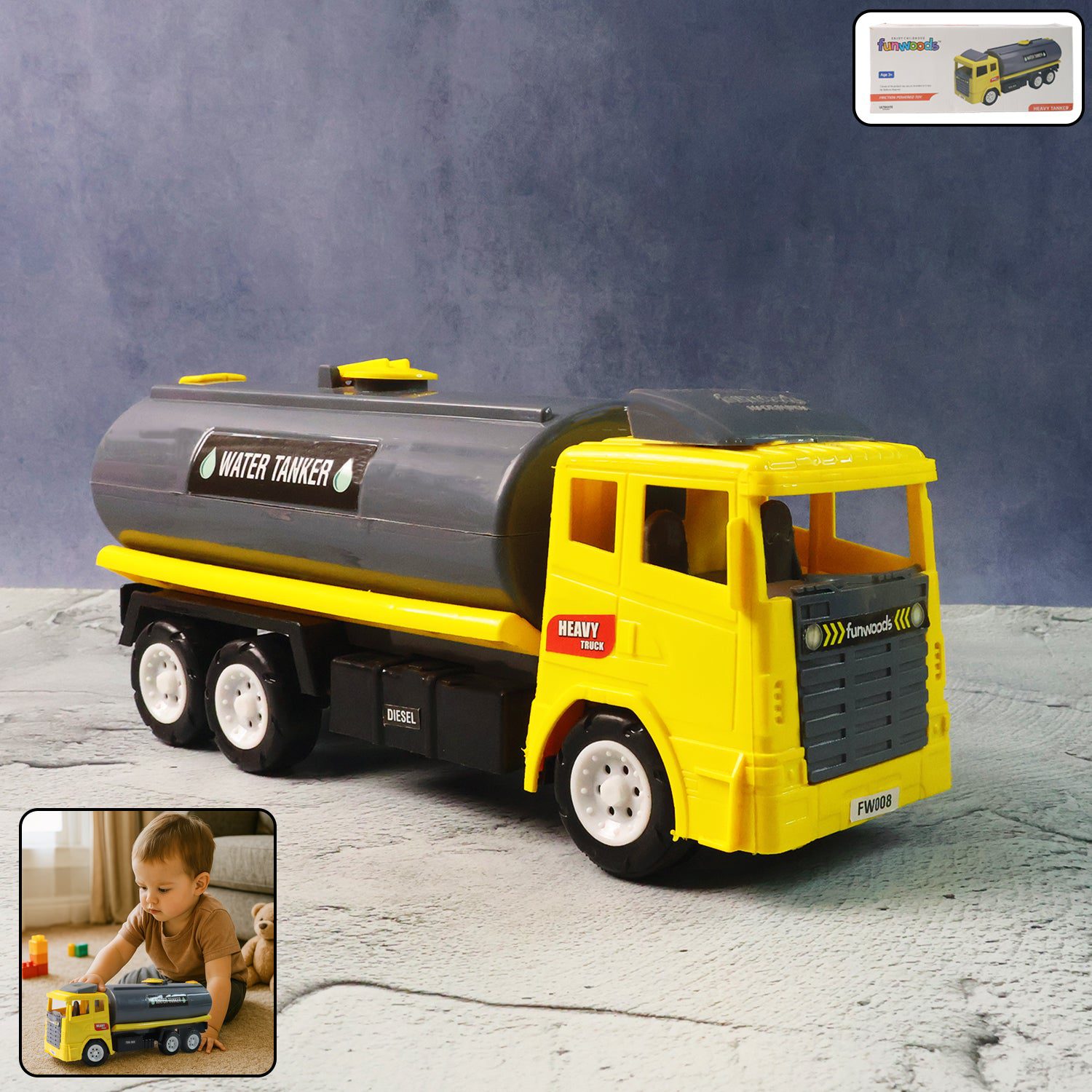 OilTanker-WOSKU-01.jpg Funwoods Water Tanker Toy Truck - (1 Pc) - Front View by Nari Haat, Indian ethnic wear, women clothing, designer suit