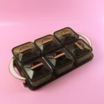 Liger Multipurpose Transparent Spice Jar Set with Tray and Lids 400ML Approx (6 Pc) - Fabric Detail by Nari Haat, Ind...