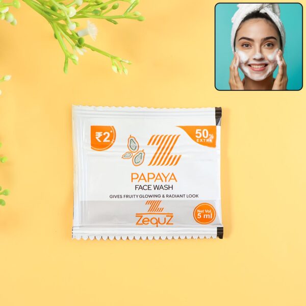 Zequz Papaya Face Wash Sachet (5 ML / 1 Pc) - Front View by Nari Haat, Indian ethnic wear, women clothing, designer suit