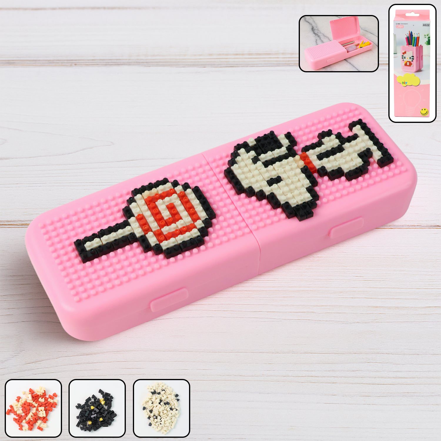 PinkPenHolder-WOSKU-01-n.jpg DIY Pixel Art Pencil Box with Building Blocks (1 Set) - Front View by Nari Haat, Indian ethnic wear, women clothing, ...