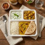 Plastic 3-Compartment Plate for Meal Serving - Closeup Embroidery by Nari Haat, Indian ethnic wear, women clothing, d...