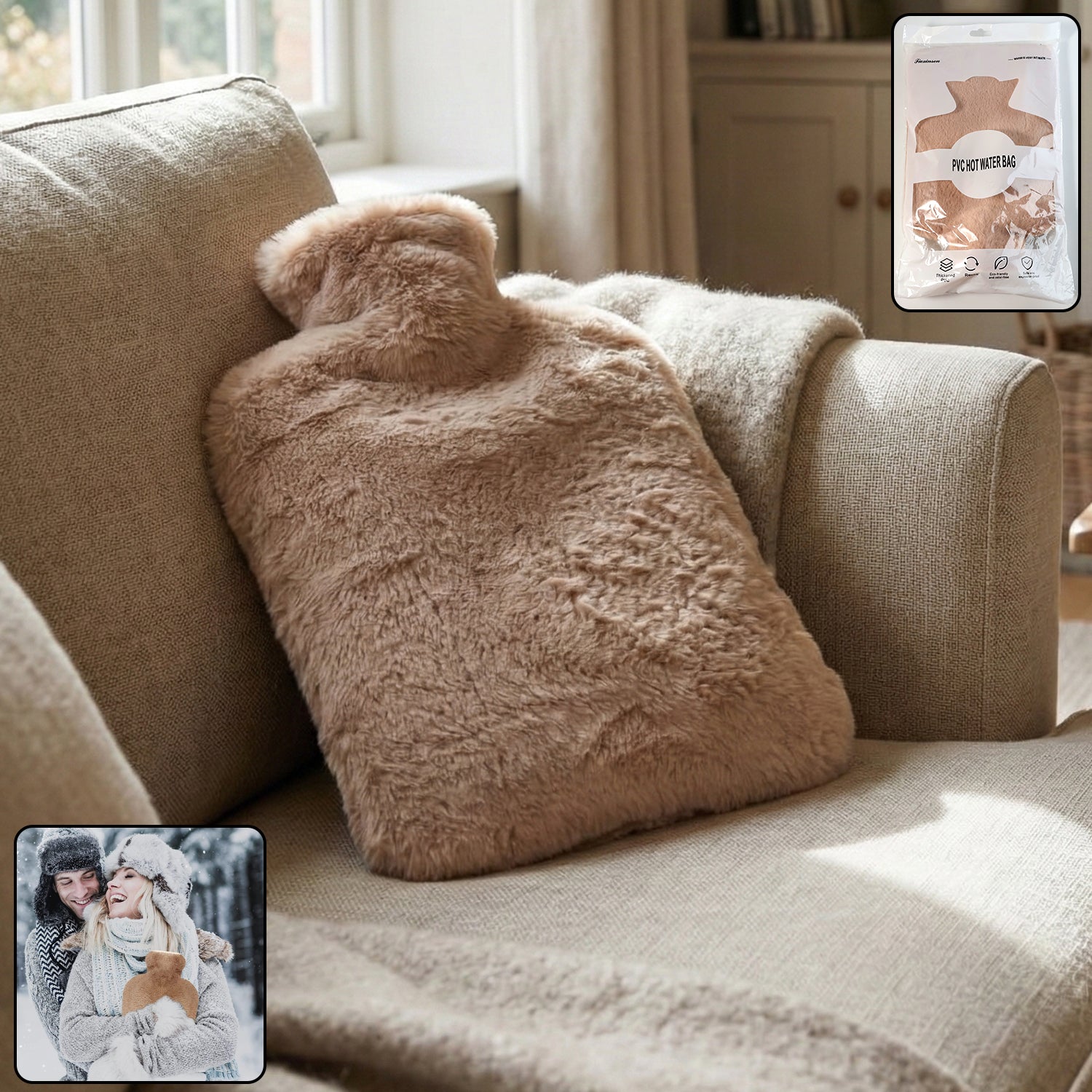 PvcHotWaterbag-WOSKU-01.jpg PVC Hot Water Bag with Soft Fur Cover (1 Pc) - Front View by Nari Haat, Indian ethnic wear, women clothing, designer ...