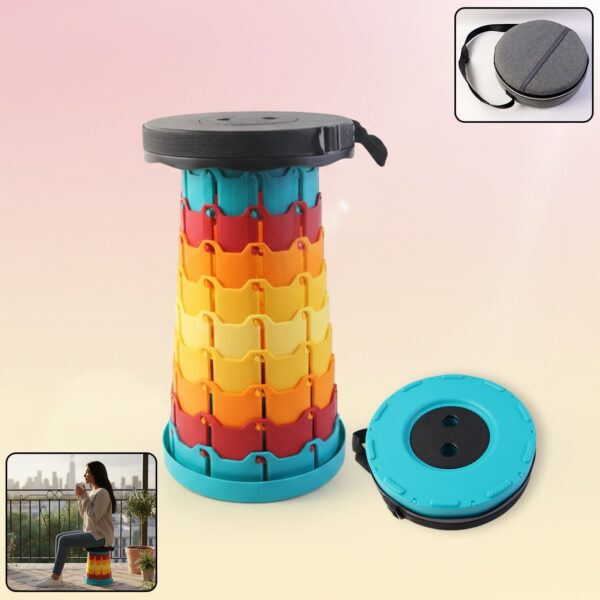 Collapsible Stool with Handle for Portable Seating (44x25.5 cm) - Front View by Nari Haat, Indian ethnic wear, women ...