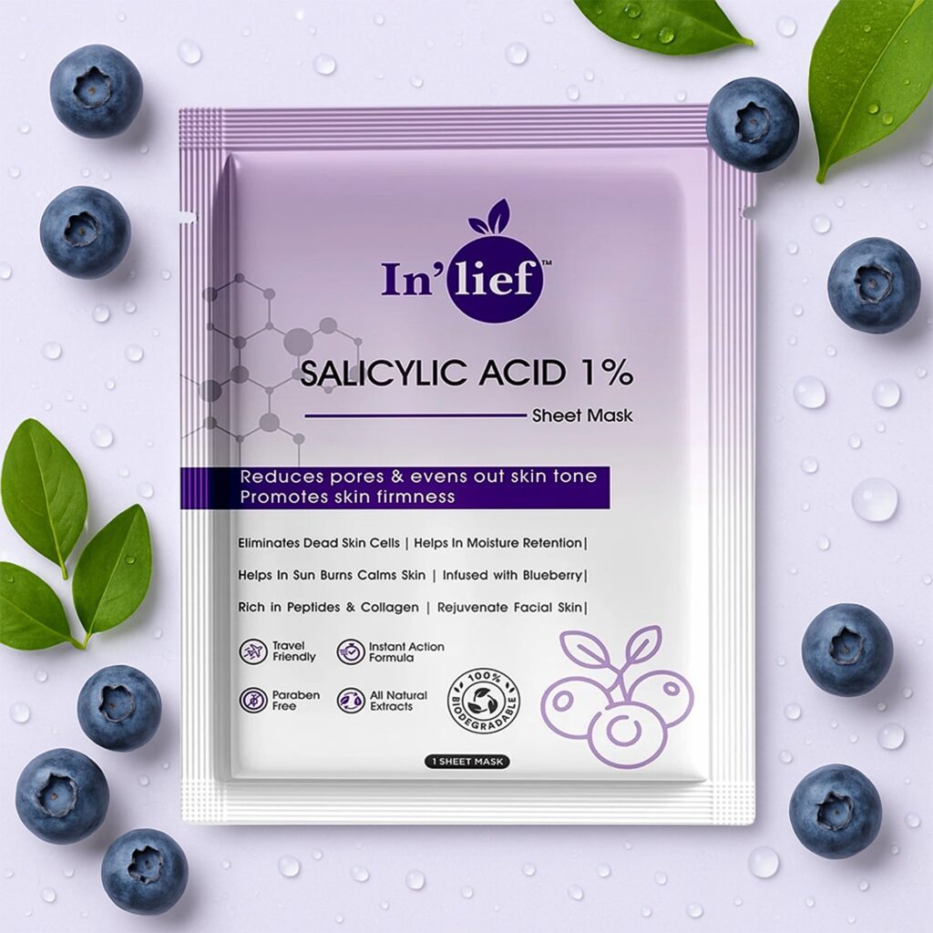 In’lief Salicylic Acid 1% Clarifying & Pore-Refining Facial Sheet Mask (1 Pc) - Front View by Nari Haat, Indian eth...