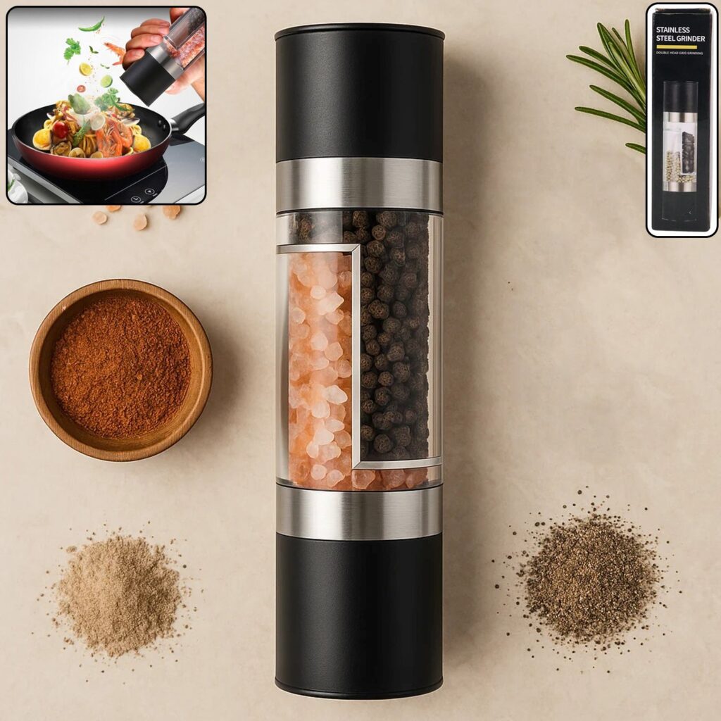2-in-1 Stainless Steel Salt and Pepper Grinder - Front View by Nari Haat, Indian ethnic wear, women clothing, designe...