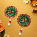 Shubh Labh Beaded Decorative Door Hanging (2 Pc) - Closeup Embroidery by Nari Haat, Indian ethnic wear, women clothin...