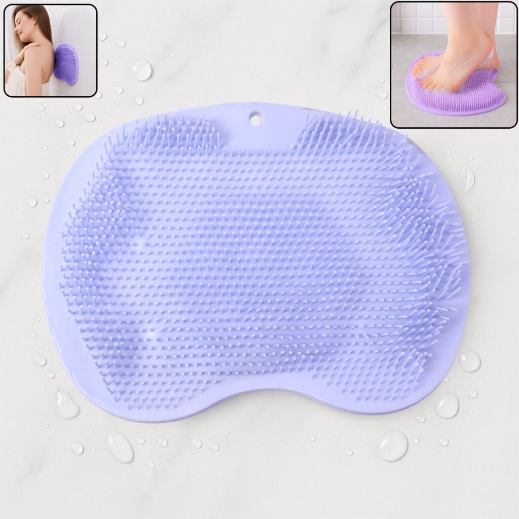 Purple Silicone Bath Massage Cushion – Suction Cup Exfoliating Foot Scrubber & Mat - Front View by Nari Haat, India...