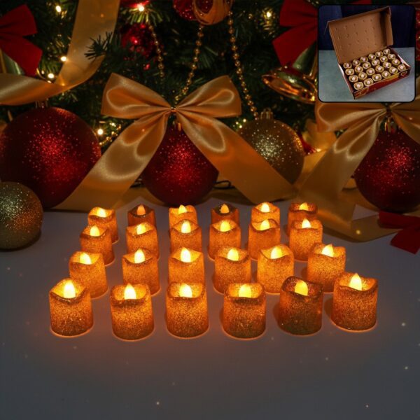 christmas Premium Glitter LED Tealight Candles (24 Pc Set) - Front View by Nari Haat, Indian ethnic wear, women cloth...