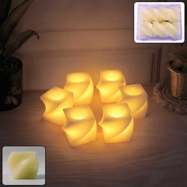 Set of 6 LED Flameless Decorative Candles – Square Shape Tealight Lamps - Front View by Nari Haat, Indian ethnic we...