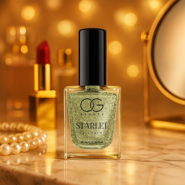 OG Beauty Sunshine Gold Starlet Glitter Nail Paint (10 ML / 1 Pc) - Front View by Nari Haat, Indian ethnic wear, wome...