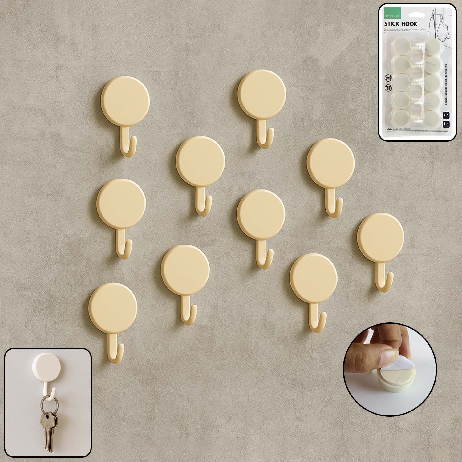 StickHook-WOSKU-01.jpg Self Adhesive Round Wall Hooks (10 Pc) - Front View by Nari Haat, Indian ethnic wear, women clothing, designer suit