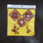 Decorative Wall Hanging Set with Shubh Labh and Ganesh Design (3 Pc) - Fabric Detail by Nari Haat, Indian ethnic wear...