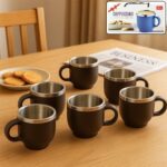 Apex Premium Double Wall Stainless Steel Cappuccino Mug Gift Set (6 Pc / 100 ML) - Front View by Nari Haat, Indian et...