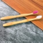 Eco-Friendly Natural Bamboo Toothbrush with Medium Bristles (2 Pc) - Front View by Nari Haat, Indian ethnic wear, wom...