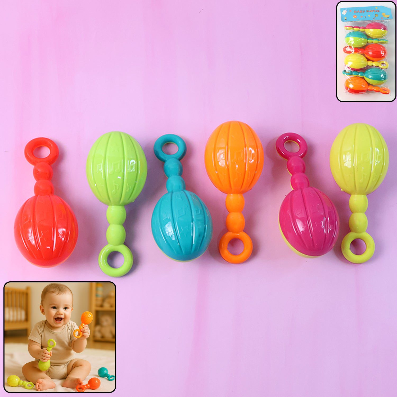 Toy-01.jpg Baby Hand Rattle toy - (6 Pc / Set) - Front View by Nari Haat, Indian ethnic wear, women clothing, designer suit