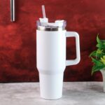 White Extra Large Insulated Travel Mug, Tumbler (1200ML - 1 Pc) - Front View by Nari Haat, Indian ethnic wear, women ...