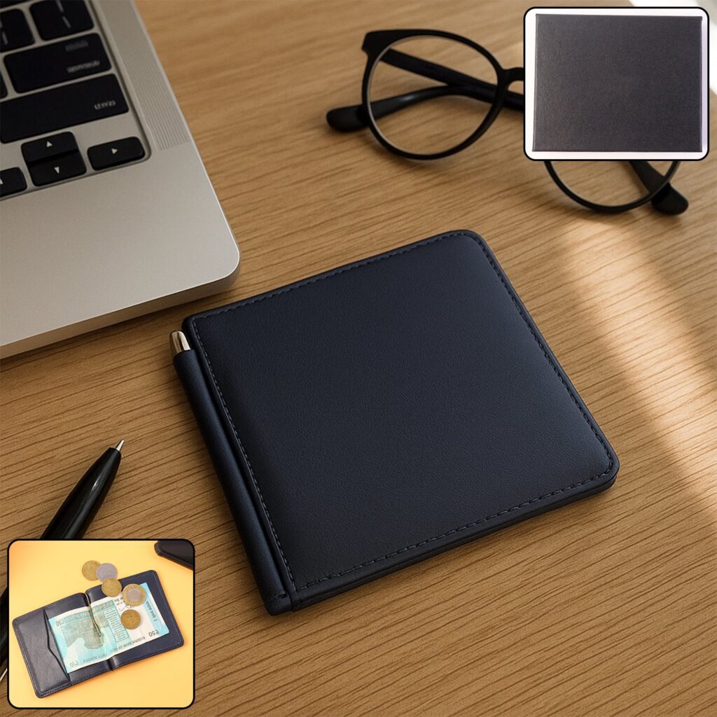 Premium Slim Bi-Fold Wallet for Men with Gift Box Packing - Front View by Nari Haat, Indian ethnic wear, women clothi...