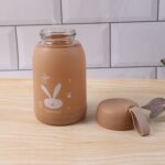 Cute Bunny Print Glass Drinking Brown Bottle (330ML / 1 Pc) - Fabric Detail by Nari Haat, Indian ethnic wear, women c...
