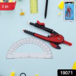2 Pc Geometry Set – Built-in Pencil Grip & Transparent Plastic Protractor - With Dupatta by Nari Haat, Indian ethni...