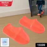 Orange Non-Slip Silicone Rain Reusable Anti skid Waterproof Fordable (1 Pair) - With Dupatta by Nari Haat, Indian eth...