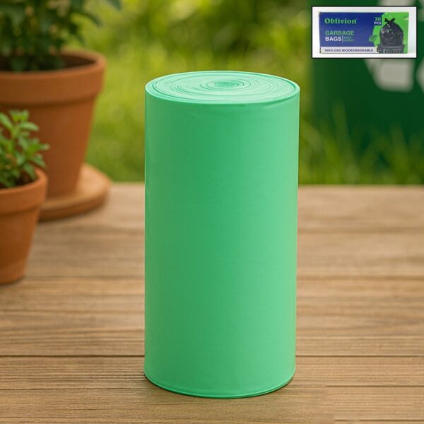 Green Compostable Corn Starch Garbage Bags (17" x 19") - Front View by Nari Haat, Indian ethnic wear, women clothing,...