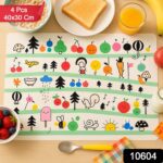 Colorful Cartoon Printed Dining Table Placemats for Kids (4 Pc / 40x30 Cm) - With Dupatta by Nari Haat, Indian ethnic...