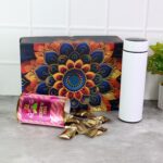 Effete Rose Almonds Gift Hamper, Golden With Bottle (2 Pc Set), Mix Color - Front View by Nari Haat, Indian ethnic we...