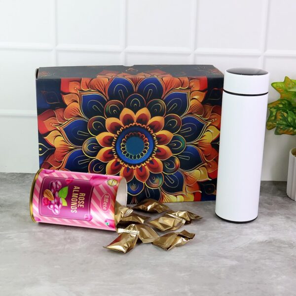 Effete Rose Almonds Gift Hamper, Golden With Bottle (2 Pc Set), Mix Color - Front View by Nari Haat, Indian ethnic we...
