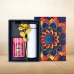Effete Rose Almonds Gift Hamper, Golden Rose With Bottle (3 Pc Set), Mix Color - Front View by Nari Haat, Indian ethn...