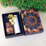 Effete Coffee Almonds Gift Hamper, Golden Rose With Bottle (3 Pc Set), Mix Color - Front View by Nari Haat, Indian et...