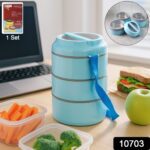 3 Layer Insulated Lunch Box Set with Handle & Strap - (Set) - With Dupatta by Nari Haat, Indian ethnic wear, women cl...