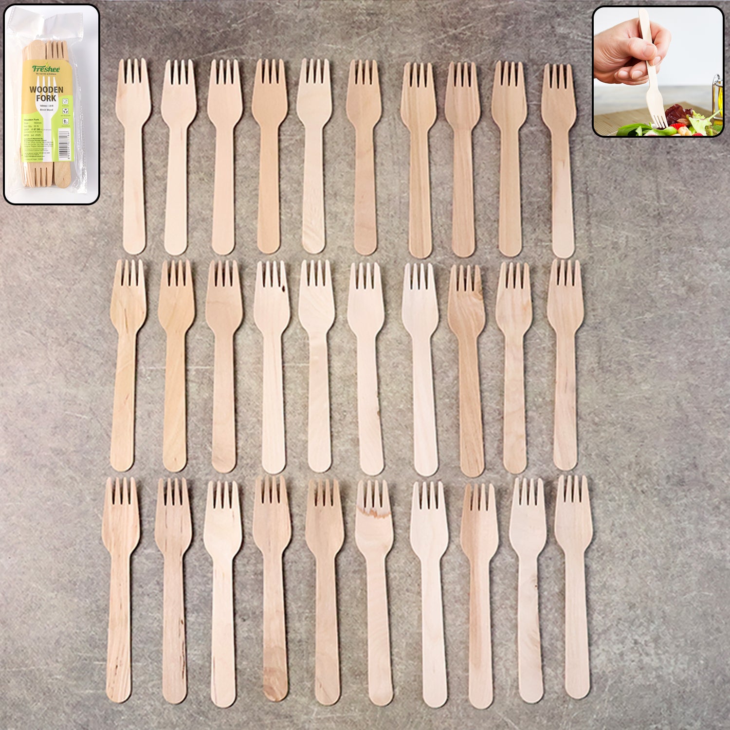 Wooden-Fork-01.jpg Freshee 160mm Wooden Fork – 30 Pcs Pack - Front View by Nari Haat, Indian ethnic wear, women clothing, designer suit