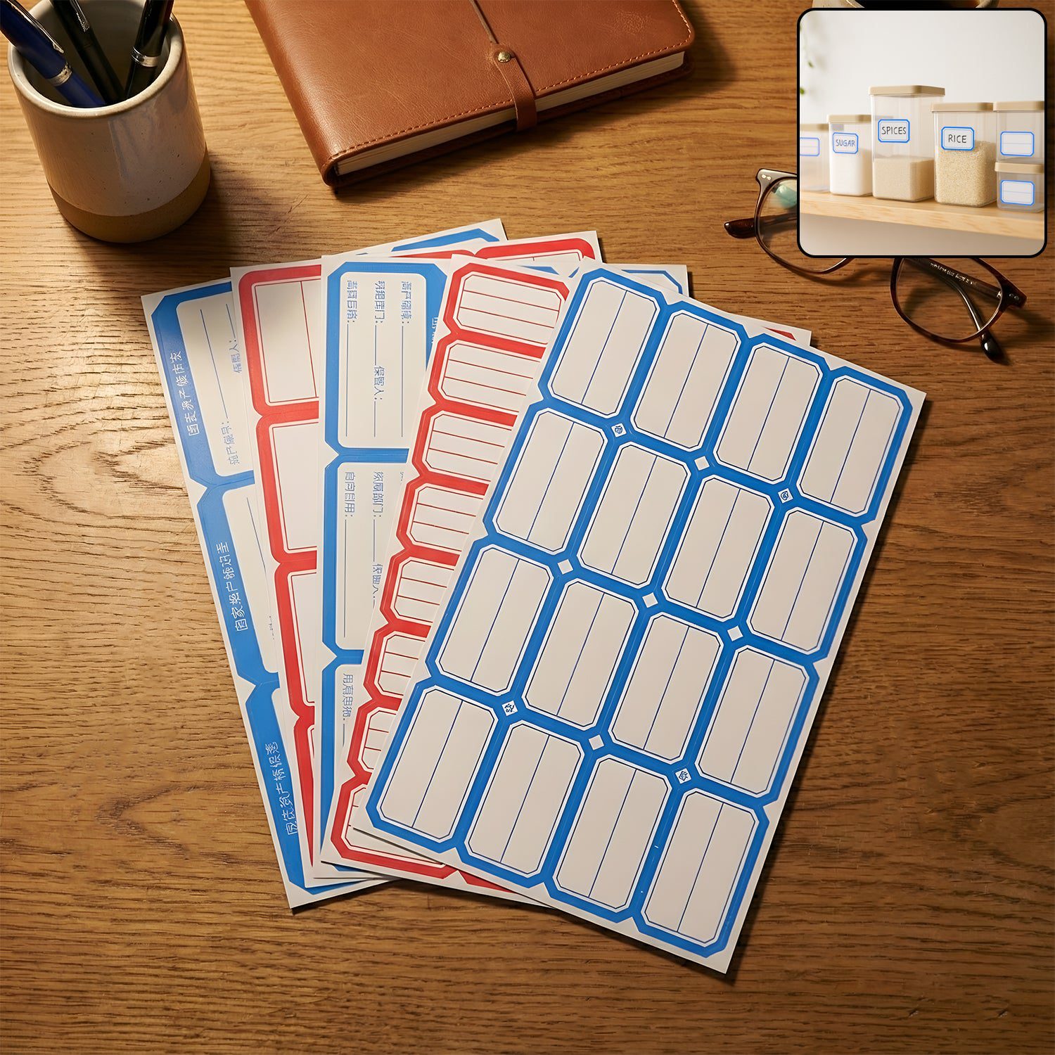 Writable-Blank-LabelSticker-Sheets-01.jpg Multipurpose Writable Label Stickers (5 Sheets Set) - Front View by Nari Haat, Indian ethnic wear, women clothing, de...