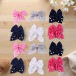 Hair Bow Knot Clip Suitable Girls (12 Pc / Multicolour & Mix Design) - Front View by Nari Haat, Indian ethnic wear, w...
