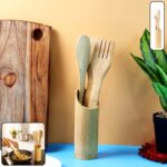 Eco-Friendly Bamboo Spatula Set with Holder (4 Pc) - Front View by Nari Haat, Indian ethnic wear, women clothing, des...