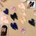 Premium Satin Bow Hair Clip Set for Girls and Women (10 Pc) - Front View by Nari Haat, Indian ethnic wear, women clot...