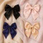 Premium Satin Bow Hair Clip Set for Girls and Women (10 Pc) - Closeup Embroidery by Nari Haat, Indian ethnic wear, wo...