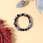 Elegant Dual-Tone Crystal Beaded Stretch Bracelet (1 Pc) - Closeup Embroidery by Nari Haat, Indian ethnic wear, women...