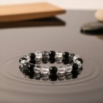 Elegant Dual-Tone Crystal Beaded Stretch Bracelet (1 Pc) - Neckline Detail by Nari Haat, Indian ethnic wear, women cl...