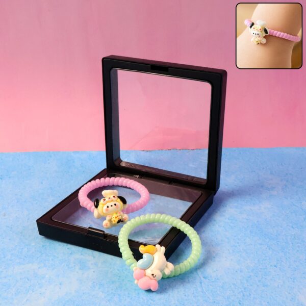 Cute Cartoon Charm Coil Hair Bands (2 Pc / Display Box) - Front View by Nari Haat, Indian ethnic wear, women clothing...