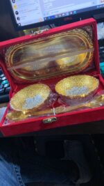 Gold Silver Plated 2 Bowl 2 Spoon Tray Set - Full Detail by Nari Haat, Indian ethnic wear, women clothing, designer suit