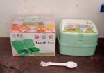 Double-Layer Square Lunch Box with Spoon , 4 Compartment Tiffin & Push Lock - Full Detail by Nari Haat, Indian ethnic...