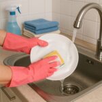 Reusable Waterproof Household Cleaning Gloves (45gm / 1 Pair) - Fabric Detail by Nari Haat, Indian ethnic wear, women...