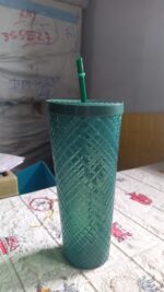 Cup with Straw & LED Lighting Reusable Matte Studded Tumbler (1 Pc) - Fabric Detail by Nari Haat, Indian ethnic wear,...