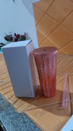 Studded Cup Tumbler Straw Lid - Plastic Double Walled Cold Cup for iced Coffee - Full Detail by Nari Haat, Indian eth...