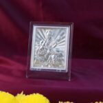 Elegant Silver Saraswati Maa Photo Frame with Stand (1 Pc) - Closeup Embroidery by Nari Haat, Indian ethnic wear, wom...