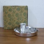 Stainless Steel Pooja Thali - (Set) - Fabric Detail by Nari Haat, Indian ethnic wear, women clothing, designer suit