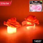 Rose Flower Shaped LED Flickering Tealight Candles (2 Pc) - With Dupatta by Nari Haat, Indian ethnic wear, women clot...