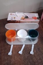 Home Kitchen 3 Grid Seasoning Spice / Masala Box Kit with Spoon (Multicolor / 1 Set) - Full Detail by Nari Haat, Indi...